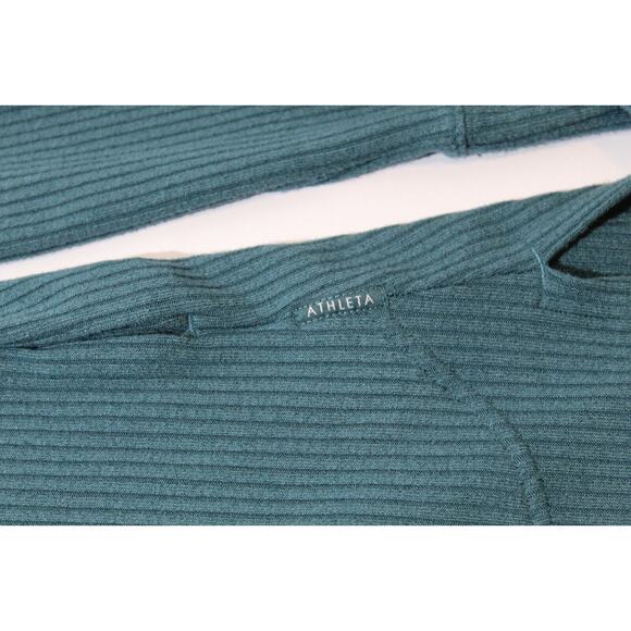 Athleta Harmony Pose Wrap Green Ribbed Hooded Open Cardigan Size: M Pockets LS - Picture 8 of 11